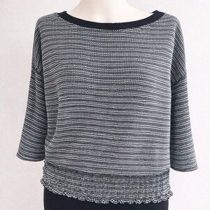 We The Free Textured Knit Smocked Hem Top Black Gray Size M
